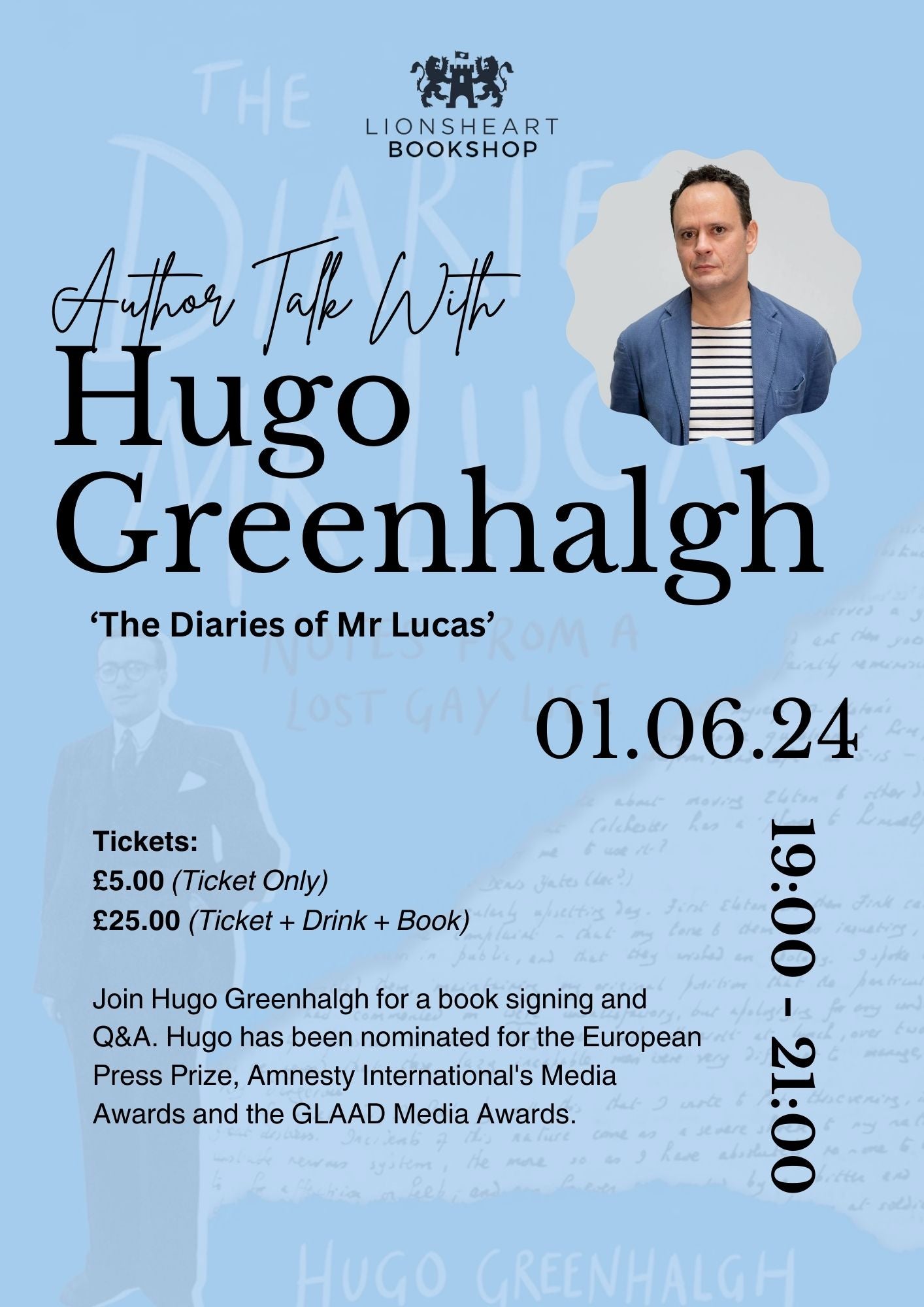 Evening with Hugo Greenhalgh for 'The Diaries of Mr Lucas'